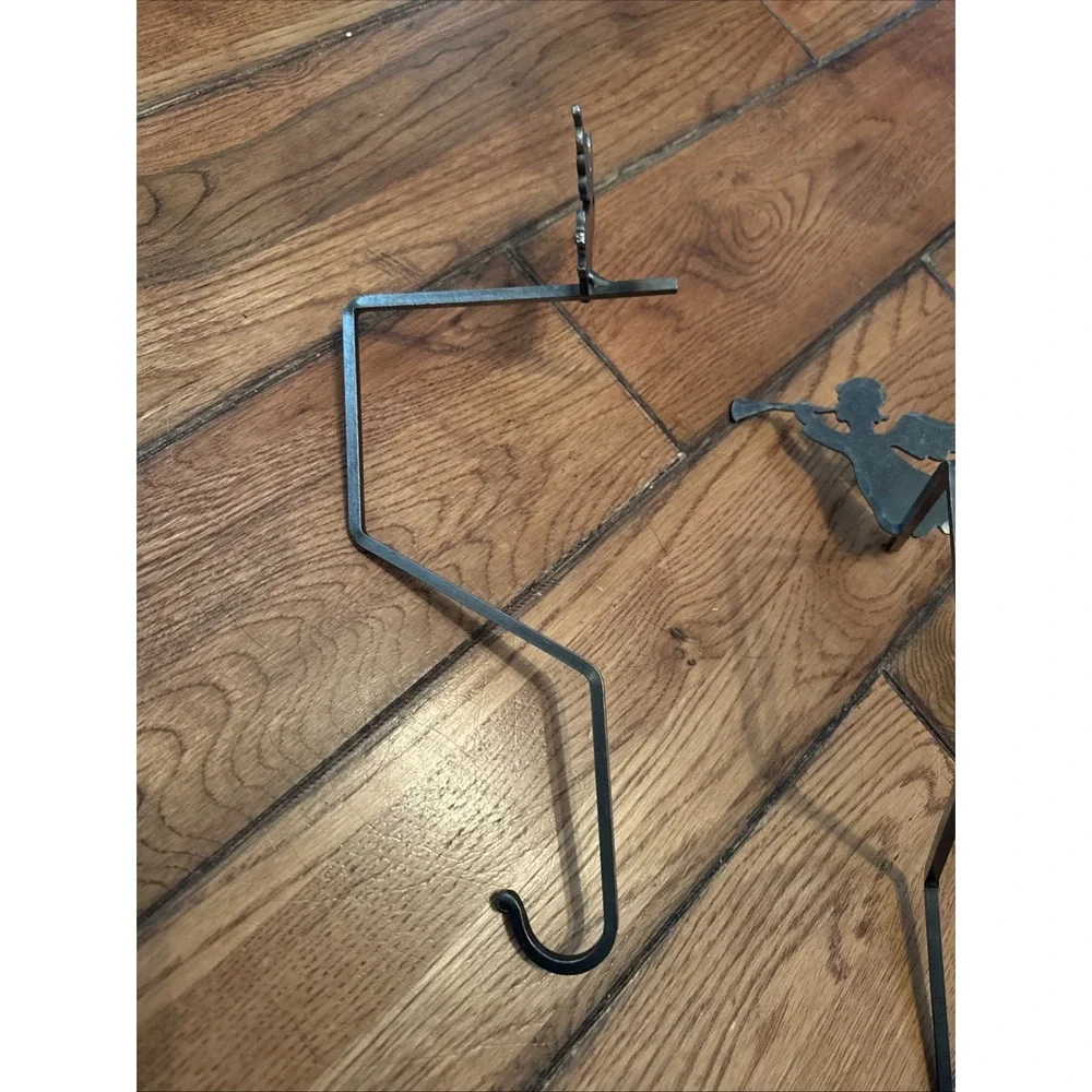 Rod Iron Angel Stocking Holder Garland Hook Black Rod Iron Set Of 2   12